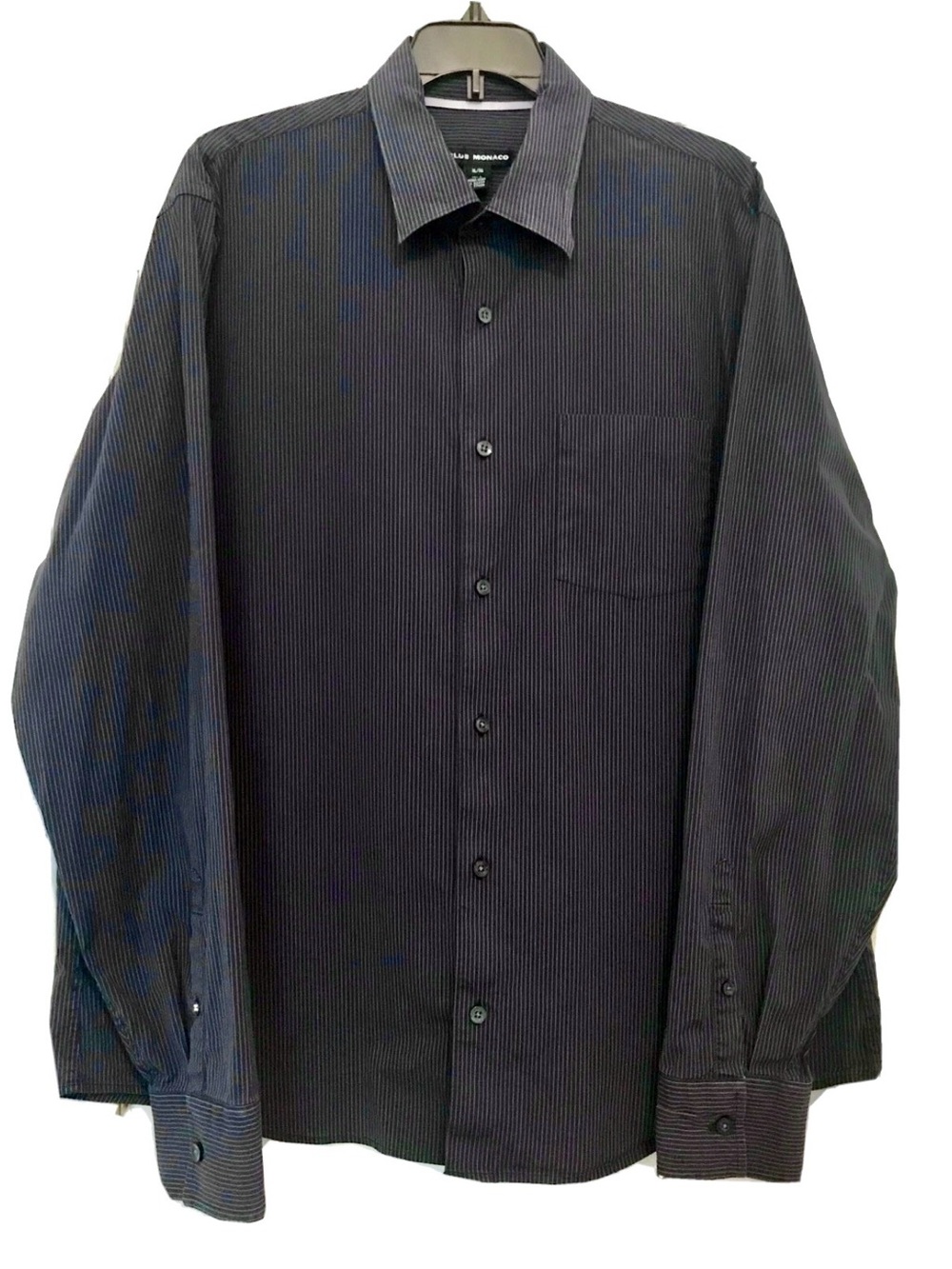 Club Monaco Mens XL Charcoal Gray Pinstriped Button Down Long Sleeve Dress Shirt